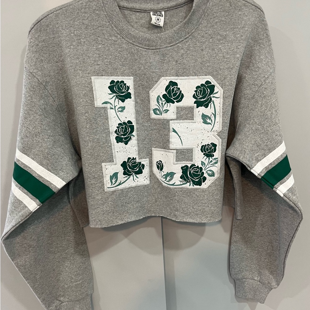 Gray Cropped Sweatshirt with Green Accents - Picture 3 of 8